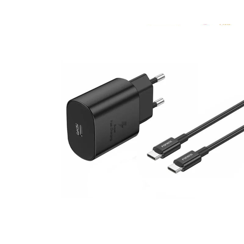 bbbb-3.png FONENG 25W GaN USB-C Wall Charger With Type-C Cable (EU51) - Black - Image 1
