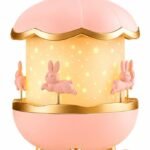 Bunny Carousel Night Light Projector with Music, Rechargeable LED Star Sky Lamp, 360° Rotating Projection, 3 Brightness Levels, USB Type-C Charging, Kids Bedroom Nursery Decor Gift