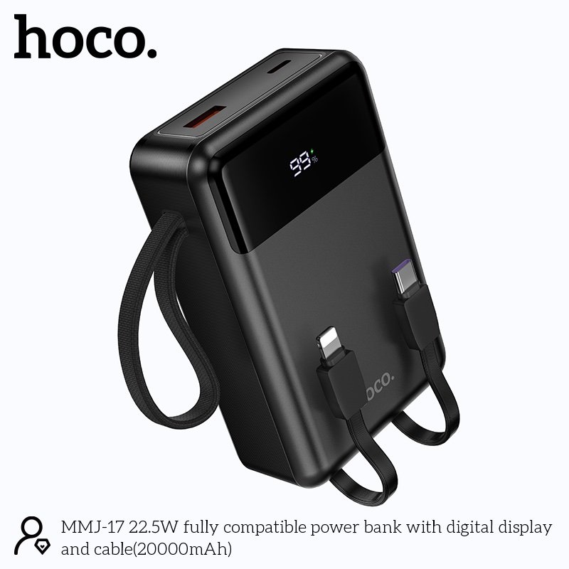 img_3112 Hoco MMJ17 22.5W 20000mAh Fast Charging Power Bank with Built-in Lightning & Type-C Cables - Image 1